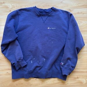 Vintage Champion Men's Royal Blue Distressed Crewneck Sweater - XL